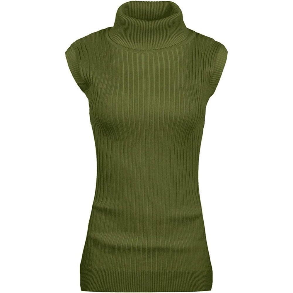 Women Sweater Knit Top Sleeveless High Neck Stretch Viscose Nylon Casual